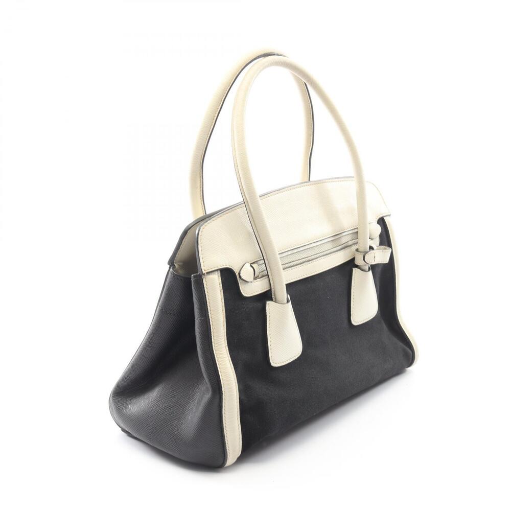 Prada white Handbag black Saffiano canvas leather White Black